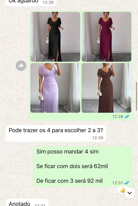 Pediu 4 vestidos para experimentar em casa e ficou com os que gostou