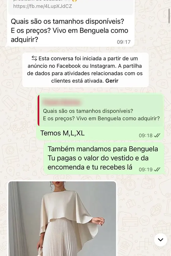 Cliente de Benguela — só pagou quando o vestido chegou